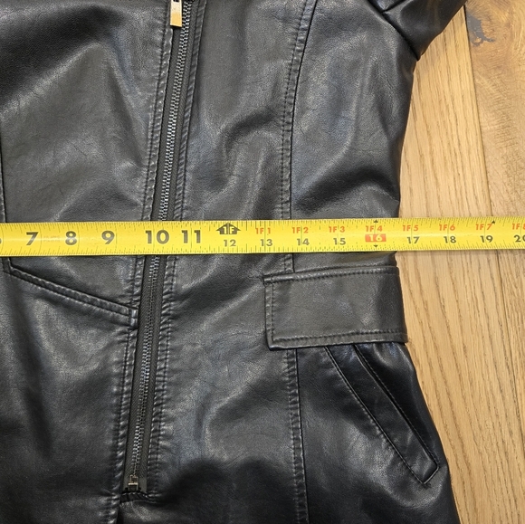 Kafulandi Black Leather Long Blazer Trench Jacket Size Medium - Picture 5 of 13